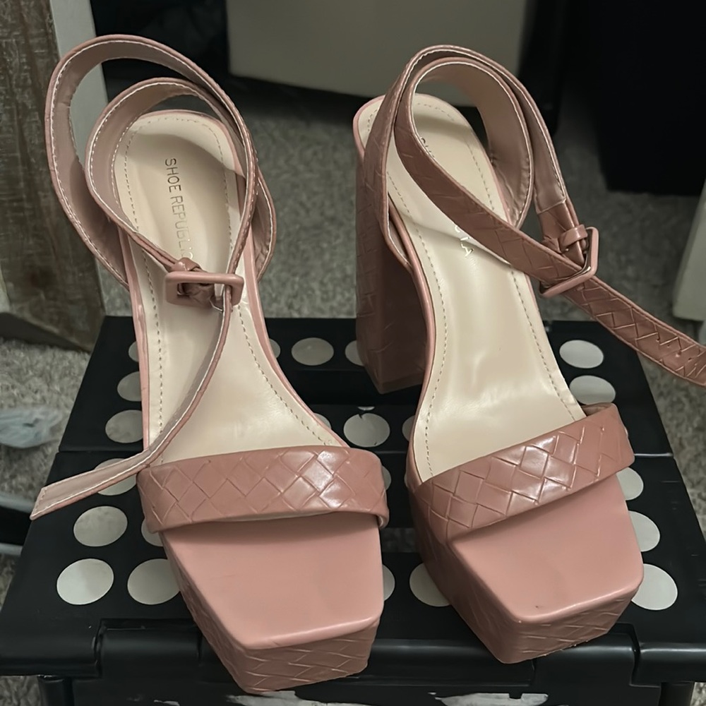 Tan wrap around ankle heels